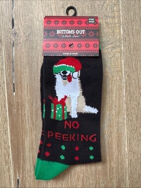 Bottoms Out Black Holiday Dog Socks with 'No Peeking' Design